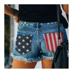 Slim-Fit Printed Distressed Denim Button-Up Shorts