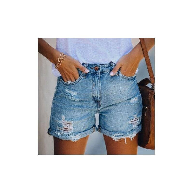 High Waist Ripped Denim Shorts