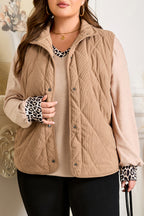 Camel Plus Size Quilted Cord Snap Button Vest Jacket