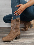 Embroidered Round-Toe Split-Joint Boots Pumps