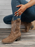 Embroidered Round-Toe Split-Joint Boots Pumps