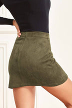 Suede wrap hip high waist zipper A-line solid color skirt