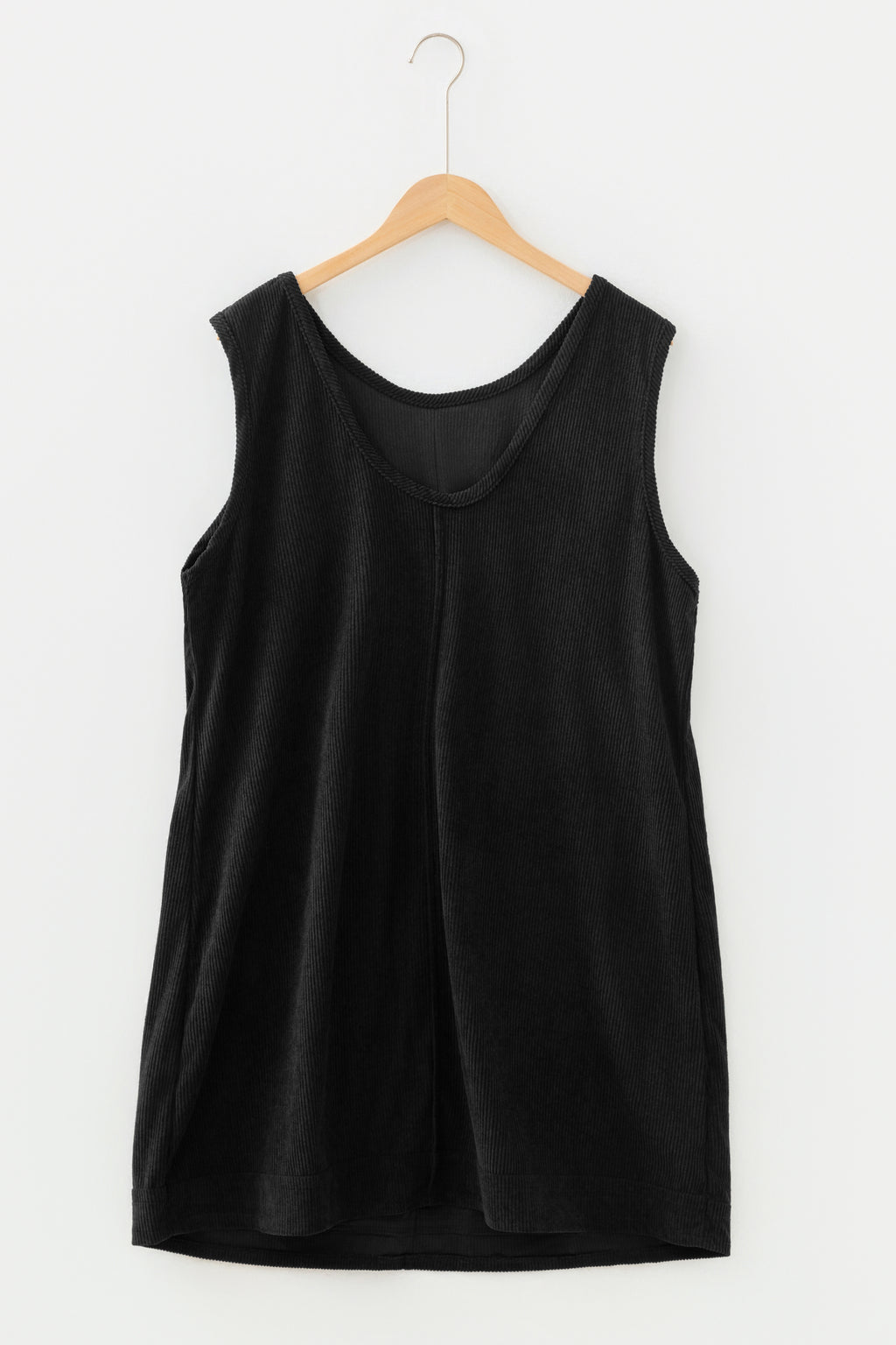Black Plus Size Corduroy Patch Pocket Sleeveless Mini Dress