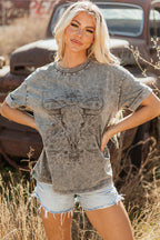 Light Grey Western Steer Head Tie Dye Print Crew Neck T Shirt
