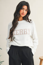 LDC Raglan Sleeve MERRY Letter Pattern Sweater