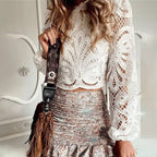 LACE HOLLOW SEXY SHORT LONG SLEEVE TOP