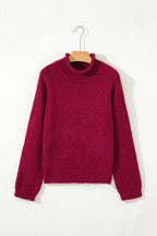 Burgundy Popcorn Mock Neck Solid Sweater