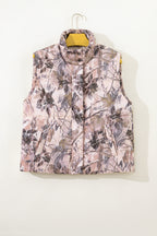 Brown Camo Leaf Print Winter Puffer Vest
