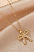 LDC Plated Rhinestone Bowknot Pendant Necklace