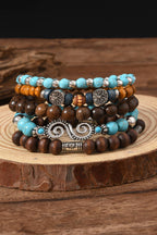 LDC Boho 5pcs Turquoise Wood Beaded Elastic Bracelet Set