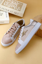 Dearlove Gold Glitter Star Patchwork PU Leather Lace-up Sneakers