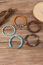 LDC Boho 5pcs Turquoise Wood Beaded Elastic Bracelet Set