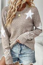 FIVE-POINTED STAR LONG-SLEEVED PULLOVER SWEATER