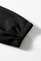 Black Leopard Contrast Drawstring Hood Drop Shoulder Loose Top