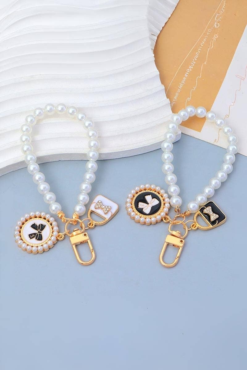 Elegant Pearl Phone Pendant Bag Charm Keychain SI-28753