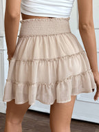 PLEATED LOTUS SOLID COLOR ELASTIC WAIST SKIRT