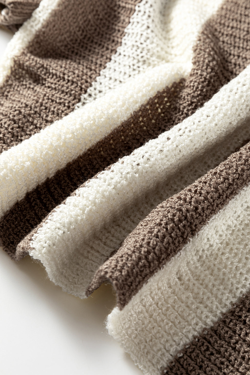 Brown Stripe Colorblock V Neck Bracelet Sleeve Sweater