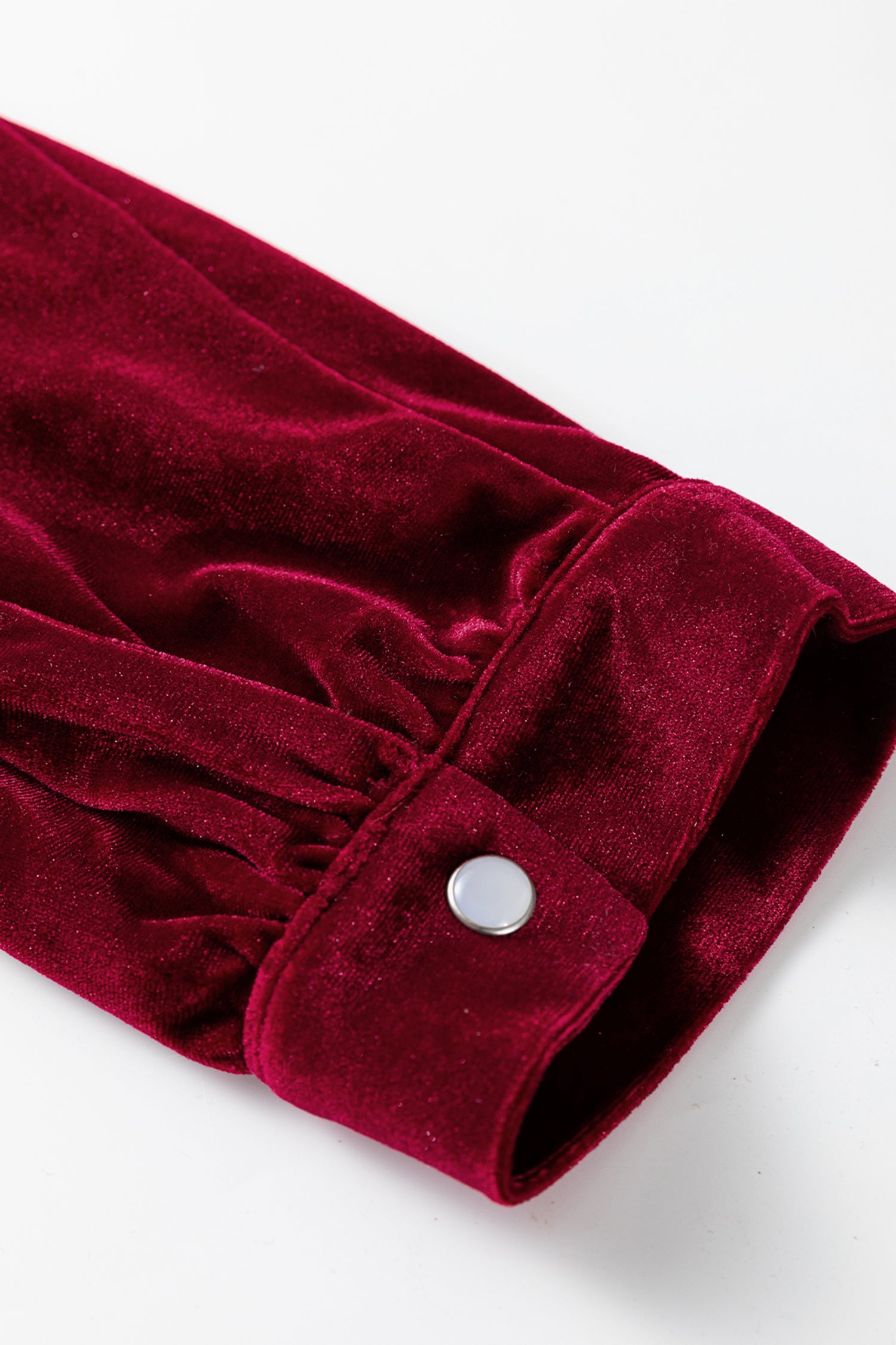 Red Dahlia Asymmetric Button Keyhole Neck Long Sleeve Velvet Blouse