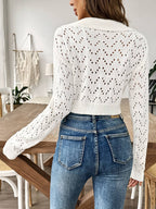 LAPEL POLO NECK CUTOUT CROP PULLOVER SWEATER