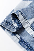 Light Blue Star Print Light Wash Drawstring Elastic Waistband Wide Leg Jeans