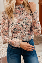 LDC Retro Floral Print Mesh Long Sleeve Top