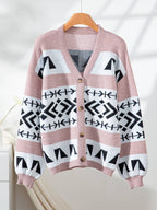 Laid-back jacquard color-blocking cardigan