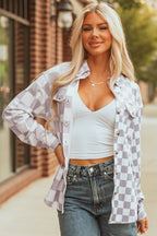 Khaki Checkerboard Flap Pocket Button Front Shacket