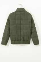 Green Zip-Up Pocket Quilted Jacket