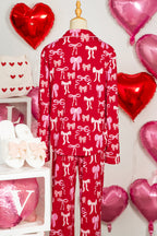 Red Sweet Bow Print Shirt Style Top Long 2pcs Pajama Set