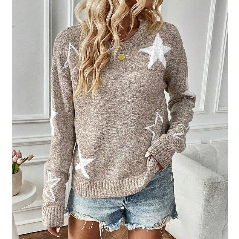 FIVE-POINTED STAR LONG-SLEEVED PULLOVER SWEATER