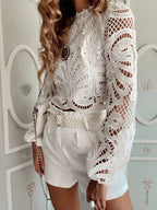 LACE HOLLOW SEXY SHORT LONG SLEEVE TOP