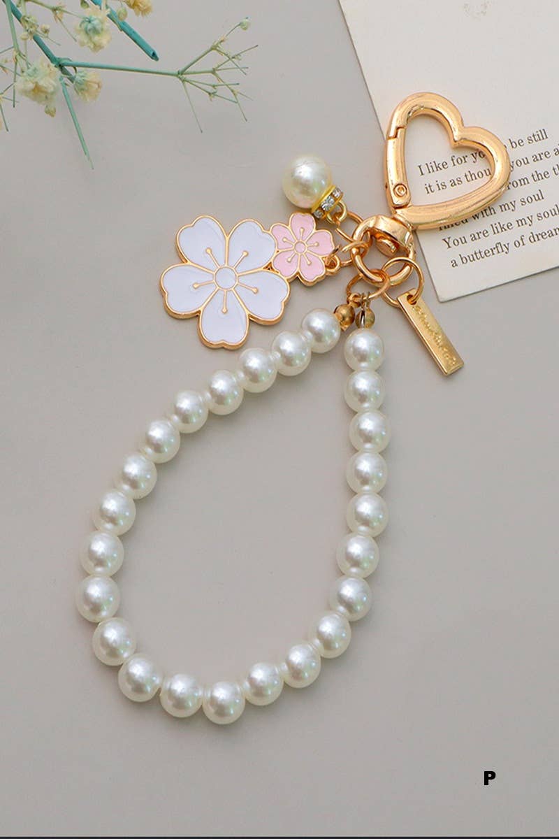 Elegant Pearl Phone Pendant Bag Charm Keychain SI-28753