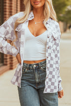 Khaki Checkerboard Flap Pocket Button Front Shacket