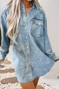 LDC Chest Pocket Raw Hem Denim Loose Shirt Dress
