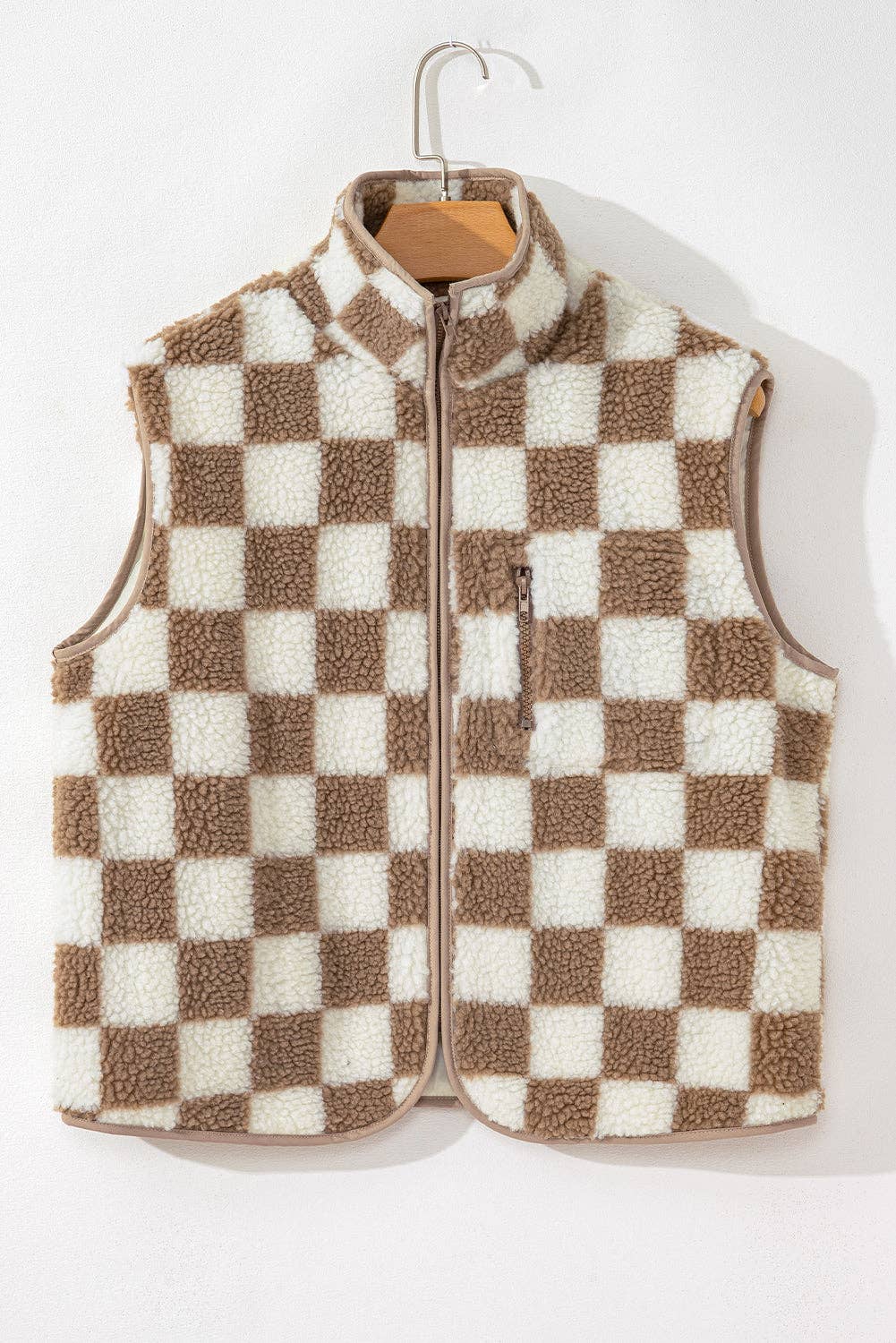 Checker Sherpa Collared Jacket Vest