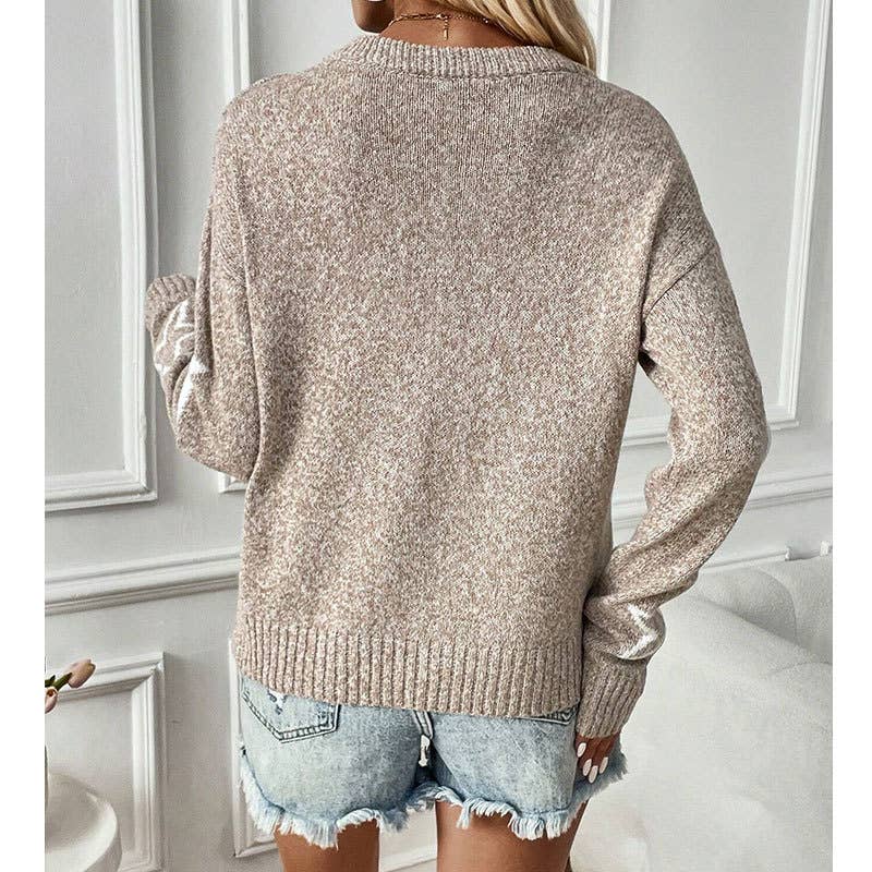 FIVE-POINTED STAR LONG-SLEEVED PULLOVER SWEATER