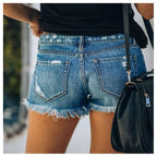 Slim-Fit Printed Distressed Denim Button-Up Shorts