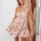 Simple print low-cut sexy short halter chiffon dress