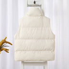 Solid Color Stand Collar Cotton Vest Coat