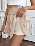 PLEATED LOTUS SOLID COLOR ELASTIC WAIST SKIRT