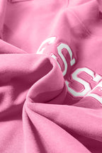 Bright Pink Oversize Blessed Embroidered Mock Neck Sweatshirt