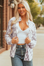 Khaki Checkerboard Flap Pocket Button Front Shacket