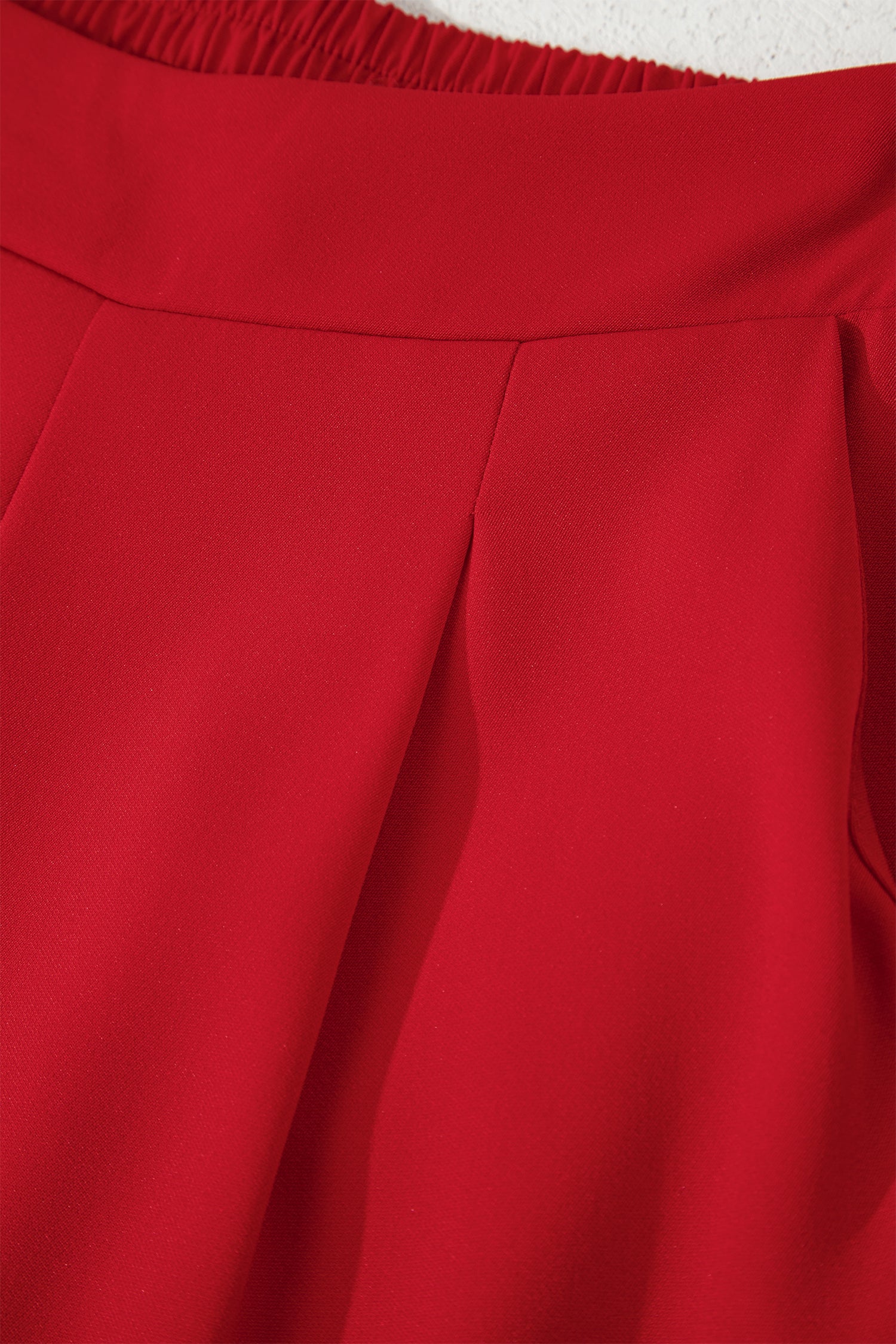 Fiery Red Pleated Detail Pull On High Elastic Waist Loose Straight Pants