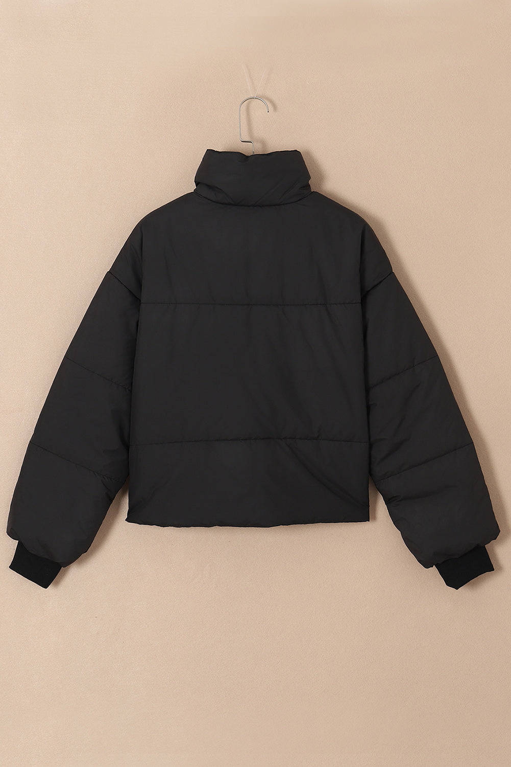 Black Zip Up Pocketed Puffer Jacket
