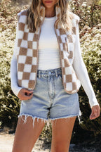 Checker Sherpa Collared Jacket Vest