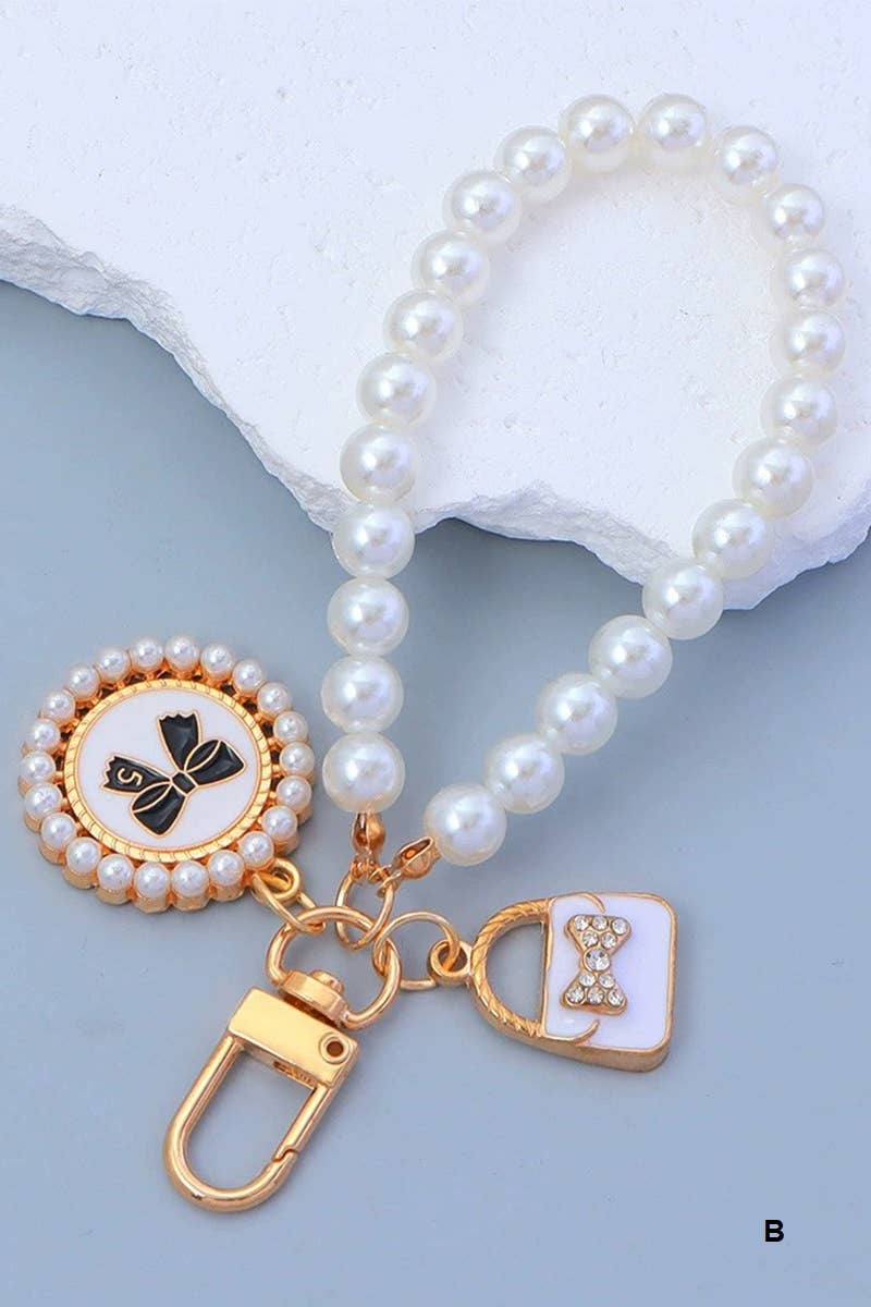 Elegant Pearl Phone Pendant Bag Charm Keychain SI-28753