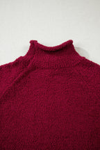 Burgundy Popcorn Mock Neck Solid Sweater