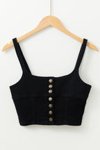Black Acid Wash Buttoned Cropped Slim Denim Tank Top